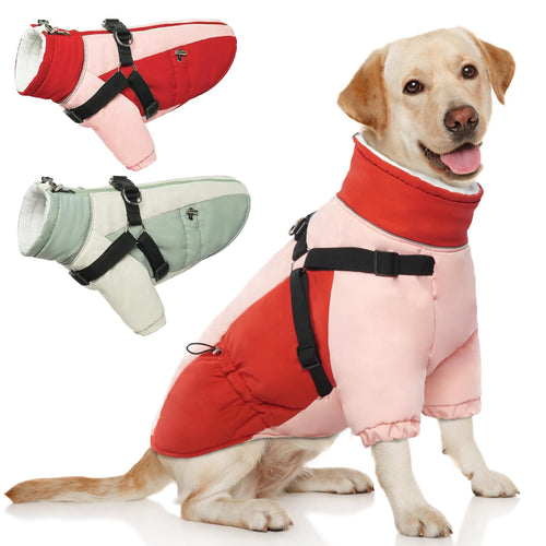 PUMYPOREITY Fleece-Lined Winter Dog Coat with Built-In Harness